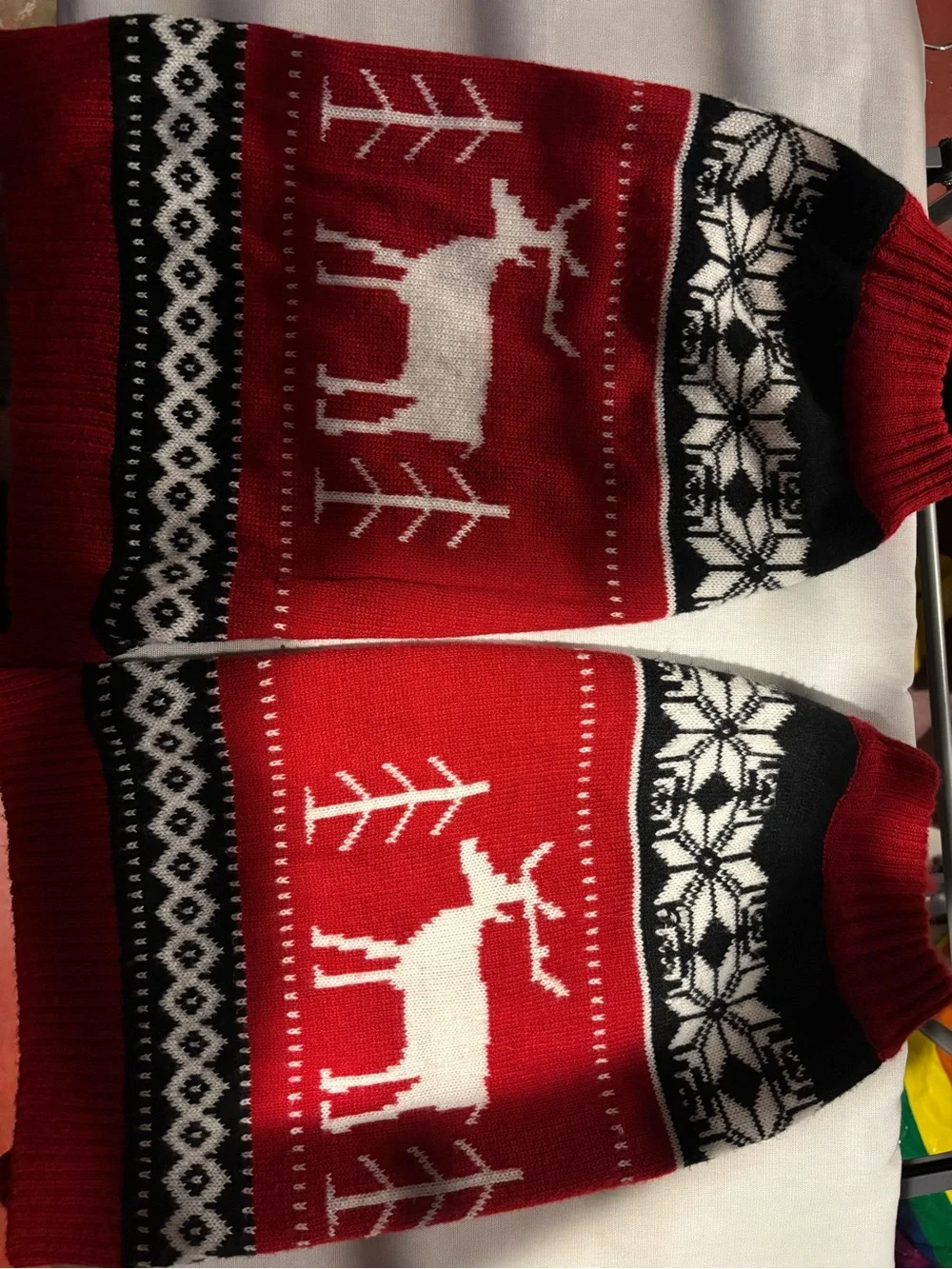 2 Red Reindeer Fair Isle Knit Dog Sweaters